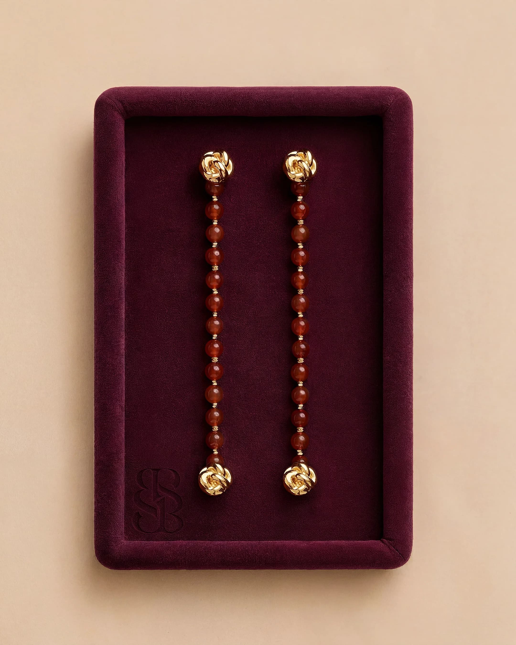 Fuchsia jade natural stone bead abaya strand — saturated rose jade beads pair with Al Ain Oasis Necklace - Sunstone and Al Quaa Earrings - Rose Quartz. Bint Saeed Abu Dhabi, United Arab Emirates.